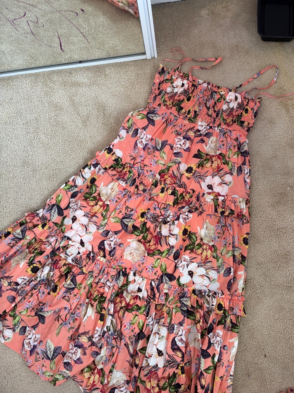 INC International Concepts Coral Floral Tiered Maxi Dress